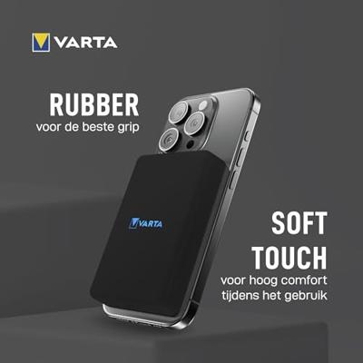 Varta 57903 Powerbank 5000 mAh Magsafe, Qi Wireless Charging LiPo Zwart Statusweergave