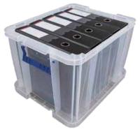 Bankers Box opbergdoos 36 liter, transparant met blauwe handvaten, set van 3 stuks verpakt in karton - thumbnail