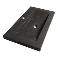 Brauer Magma Wastafel - 80 cm - met 1 Spoelbak en 1 Kraangat - Natuursteen Basalt Antraciet - thumbnail