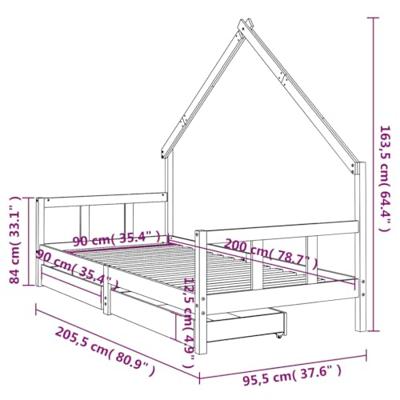 Kinderbedframe met lades 90x200 cm massief grenenhout zwart - thumbnail