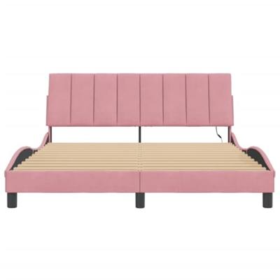 Bedframe met LED zonder matras "Hanko" fluweel roze 160x200 cm