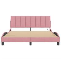 Bedframe met LED zonder matras "Hanko" fluweel roze 160x200 cm - thumbnail