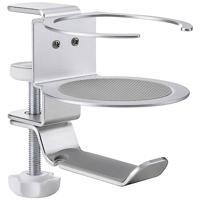 Speaka Professional SP-HCH-150 koptelefoonhouder, geïntegreerde kabelgeleiding, met bekerhouder, zilver - thumbnail