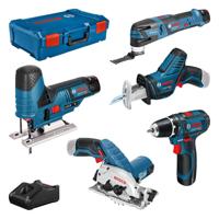 Bosch Blauw 5 toolkit gsr 12v-15 + gst 12v-70 + gop 12v-28 + gks 12v-26 + gsa 12v-14 (3x 3.0ah accu) - 0615a0017c - thumbnail