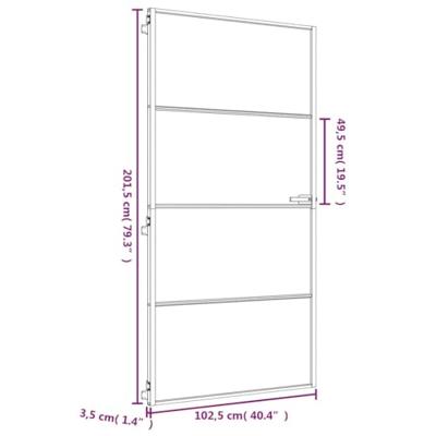 Binnendeur smal 102,5x201,5 cm gehard glas en aluminium goud