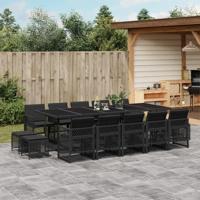 15-delige Tuinset met kussens poly rattan zwart - thumbnail