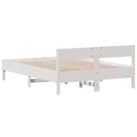 Bedframe met hoofdbord massief grenenhout wit 120x190 cm - thumbnail