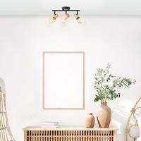 Brilliant PlafondlampKerry 3-lichts zwart met hout - 99715/76 - thumbnail