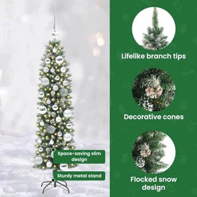VidaXL Kunstmatige slanke kerstboom met 150 led groen en wit 120 cm