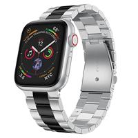 By Qubix - Stalen schakelband - Zilver met zwart - Compatible met Apple watch 38mm / 40mm / 41mm / 42mm - Compatible Apple watch bandjes - thumbnail