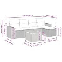 6-delige Loungeset met kussens poly rattan grijs - thumbnail
