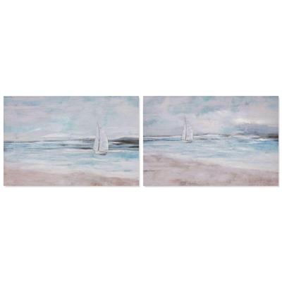 Schilderij Home ESPRIT Blauw Beige Strand Mediterrane 120 x 2,8 x 80 cm (2 Stuks)