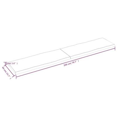 Tafelblad natuurlijke rand 200x40x(2-4)cm eikenhout donkerbruin
