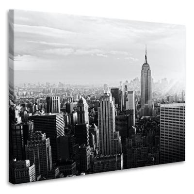 Schilderij - New York City skyline in zwart en wit, Empire state building, 3 maten, print op canvas,