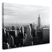 Schilderij - New York City skyline in zwart en wit, Empire state building, 3 maten, print op canvas, - thumbnail