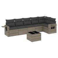 7-delige Loungeset met kussens poly rattan grijs - thumbnail