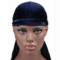 Fluweel tulband cap lange staart piraat Hat chemotherapie Cap (marineblauw) - thumbnail