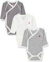 Set van 3 gestreepte babyrompertjes met lange mouwen in biokatoen PETIT BATEAU marine - thumbnail
