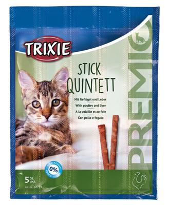 TRIXIE Premio Quadro-Sticks Snack, gevogeltelever, 25 g, kat, 5 stuks