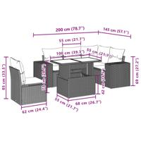6-delige Loungeset met kussens poly rattan grijs - thumbnail