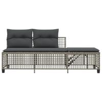 3-delige Loungeset met kussens poly rattan grijs - thumbnail
