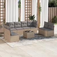 9-delige Loungeset met kussens poly rattan beige - thumbnail