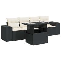 5-delige Loungeset met kussens poly rattan zwart - thumbnail
