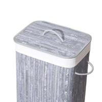 Homestyle Pro rechthoekige bamboe wasmand 40x30x60 cm grijs/wit - thumbnail