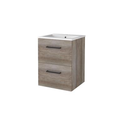 Badmeubelset BWS Salt 50x46cm Met Grepen 2 Lades Met Wastafel 1 Kraangat Scotch Oak