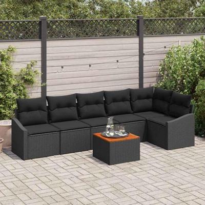 Tuinbankenset met kussen 7 pcs Zwart poly rattan