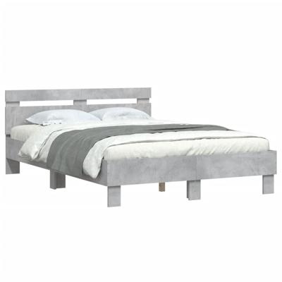Bedframe met hoofdeinde bewerkt hout betongrijs 135x190 cm