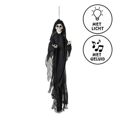 Halloween pop skelet met licht en geluid - wit - 120x70x15 cm