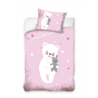 Carbotex dekbedovertrek baby beer 100 x 135 cm katoen roze