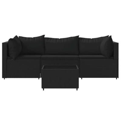 4-delige Loungeset met kussens poly rattan zwart