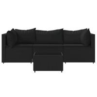 4-delige Loungeset met kussens poly rattan zwart - thumbnail
