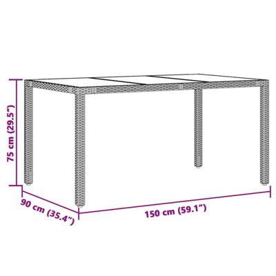 Tuintafel met glazen blad 150x90x75 cm poly rattan grijs - thumbnail