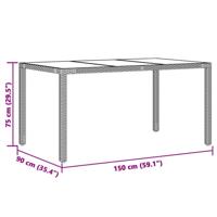 Tuintafel met glazen blad 150x90x75 cm poly rattan grijs - thumbnail