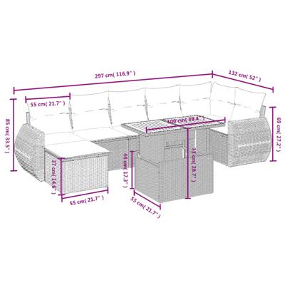 8-delige Loungeset met kussens poly rattan beige