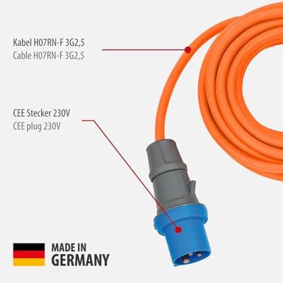 CEE Verlengkabel 10 m (Camping Verlengsnoer H07RN-F 3G2,5 in oranje met CEE-stekker en koppeling met CEE Verlengkabel 10 m (Camping Verlengsnoer H07RN-F 3G2,5 in oranje met CEE-stekker en koppeling met