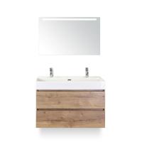 Maxx XL Badmeubelset 100 cm - Natuur Eiken - Wastafel Kube 2 kraangaten - met Sence Spiegel - thumbnail