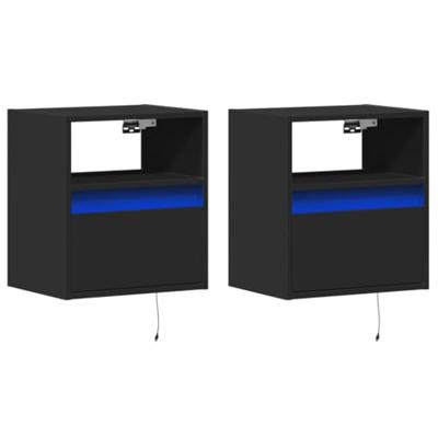 Nachtkastjes met LED's 2 st wandgemonteerd zwart Nachtkastjes met LED's 2 st wandgemonteerd zwart