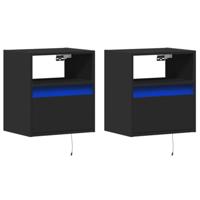 Nachtkastjes met LED's 2 st wandgemonteerd zwart - thumbnail