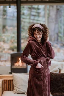 Damesbadjas fleece bruin met capuchon - Charlie Choe -s
