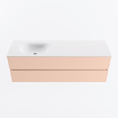 MONDIAZ VICA 150cm badmeubel onderkast Rosee 2 lades. Wastafel MOON links zonder kraangat, kleur Talc.