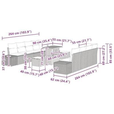 Tuinbankenset met kussen 11 pcs Beige poly rattan