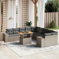 11-delige Loungeset met kussens poly rattan grijs - thumbnail
