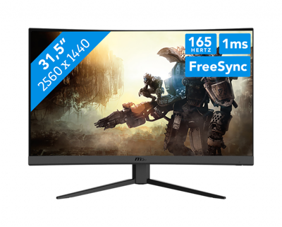 MSI Optix G32CQ4 Curved Gaming Monitor - 32 Inch, 16:9 WQHD (2560 x 1440), 2K, VA, 165 Hz, 1 ms, 1500R, FreeSync Premium, DisplayPort, HDMI, Anti-Flicker, Less Blue light, Frameless, Black