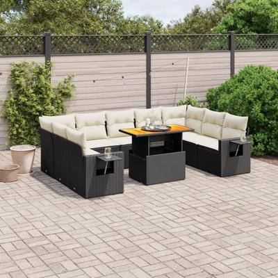 10-delige Loungeset met kussens poly rattan zwart 10-delige Loungeset met kussens poly rattan zwart