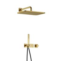 Hotbath Gal - GL106 - Inbouw Regendoucheset - Geborsteld Messing PVD - Thermostatisch - Wandarm 35 cm - Hoofddouche 270x400 mm - Staafhanddouche - met GL106 - thumbnail