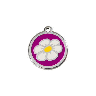Daisy Flower Purple roestvrijstalen hondenpenning small/klein dia. 2 cm RedDingo - Reddingo